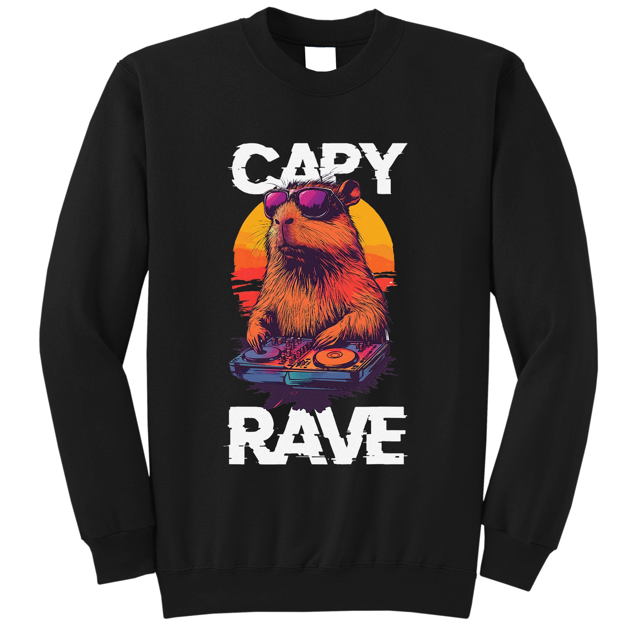 Capybara Raves Dj Rave Techno Edm Party Festival Turntable Sweatshirt