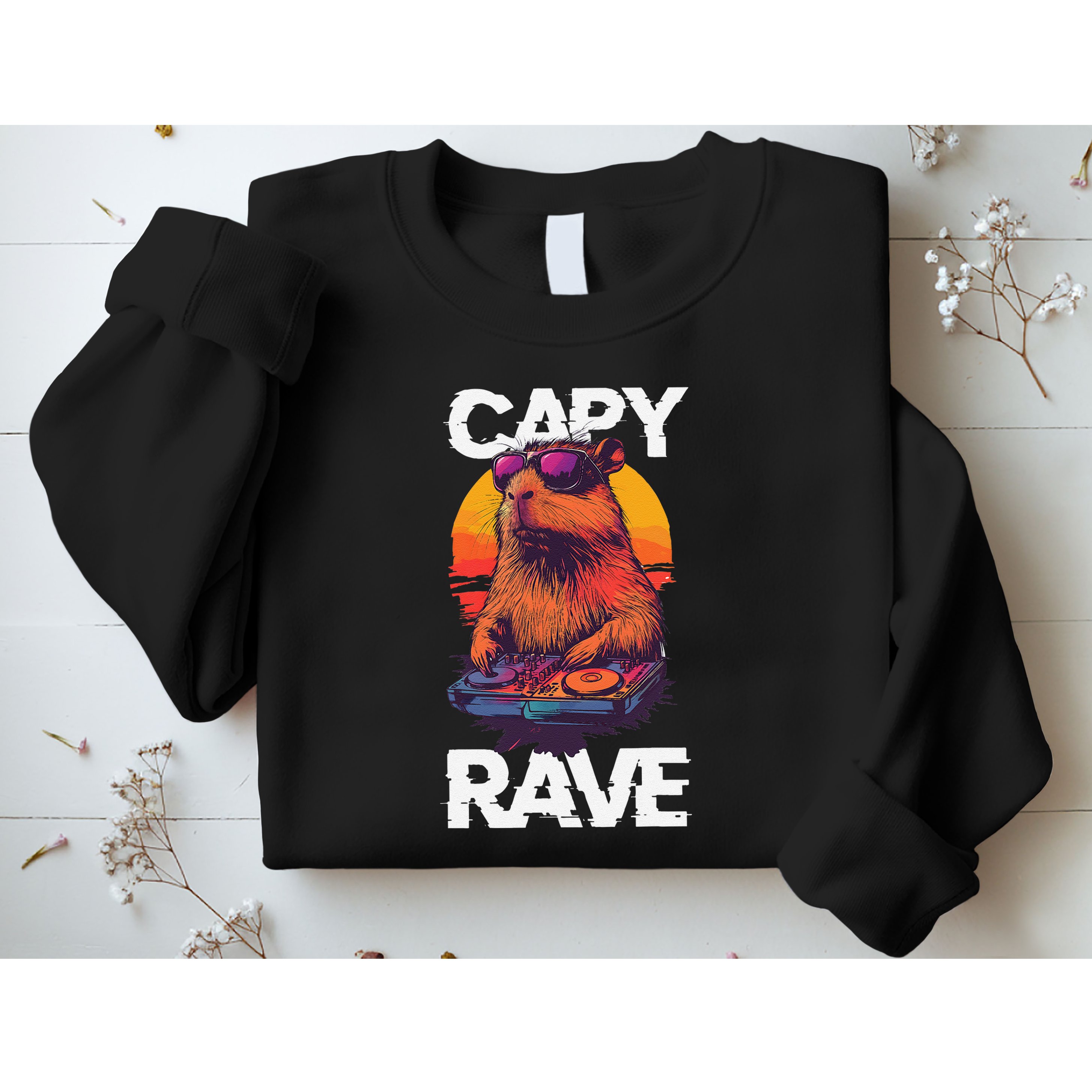 Capybara Raves Dj Rave Techno Edm Party Festival Turntable Sweatshirt