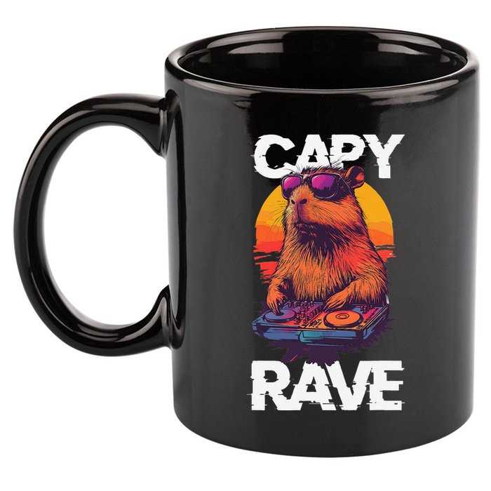 Capybara Raves Dj Rave Techno Edm Party Festival Turntable 11oz C Handle Ceramic Mug
