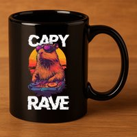 Capybara Raves Dj Rave Techno Edm Party Festival Turntable 11oz C Handle Ceramic Mug