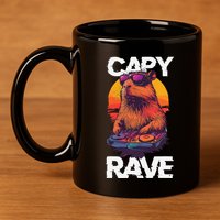 Capybara Raves Dj Rave Techno Edm Party Festival Turntable 11oz C Handle Ceramic Mug
