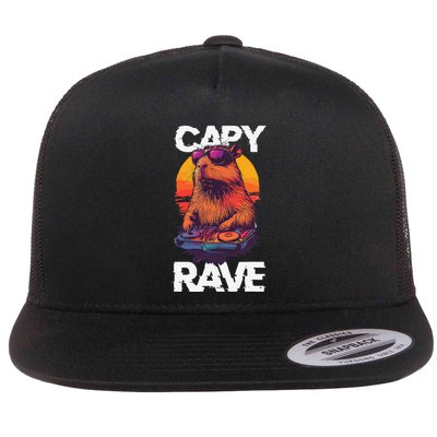 Capybara Raves Dj Rave Techno Edm Party Festival Turntable Flat Bill Trucker Hat
