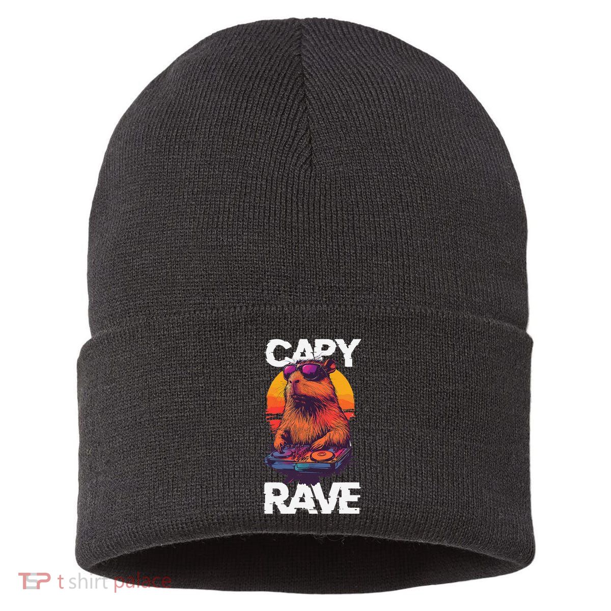Capybara Raves Dj Rave Techno Edm Party Festival Turntable Sustainable Knit Beanie