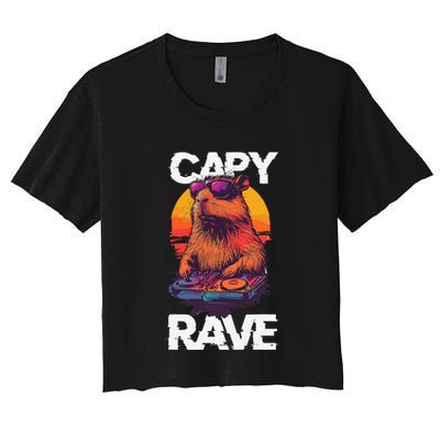 Capybara Raves Dj Rave Techno Edm Party Festival Turntable Crop Top