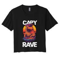 Capybara Raves Dj Rave Techno Edm Party Festival Turntable Women's Crop Top Tee