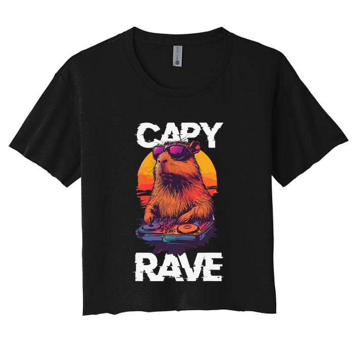 Capybara Raves Dj Rave Techno Edm Party Festival Turntable Women's Crop Top Tee