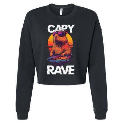 Capybara Raves Dj Rave Techno Edm Party Festival Turntable Cropped Pullover Crew