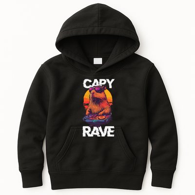 Capybara Raves Dj Rave Techno Edm Party Festival Turntable Kids Hoodie