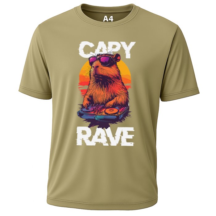 Capybara Raves Dj Rave Techno Edm Party Festival Turntable Cooling Performance Crew T-Shirt