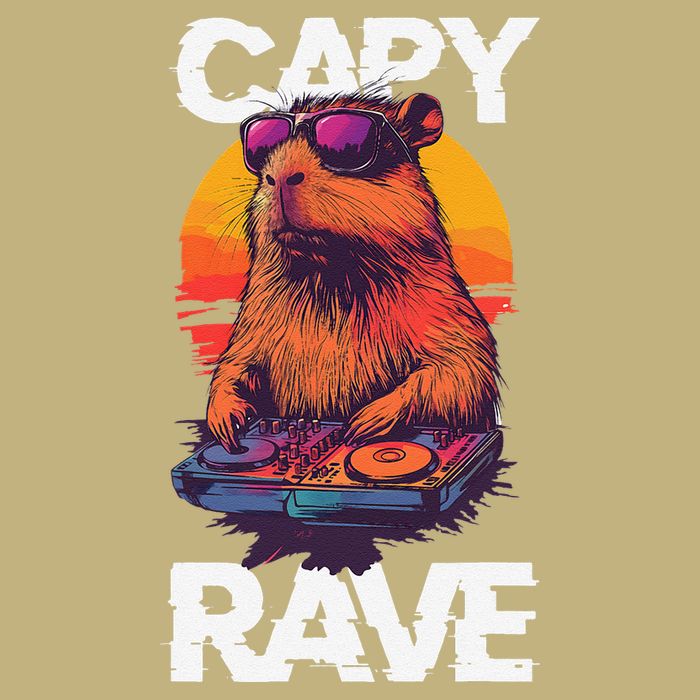 Capybara Raves Dj Rave Techno Edm Party Festival Turntable Cooling Performance Crew T-Shirt