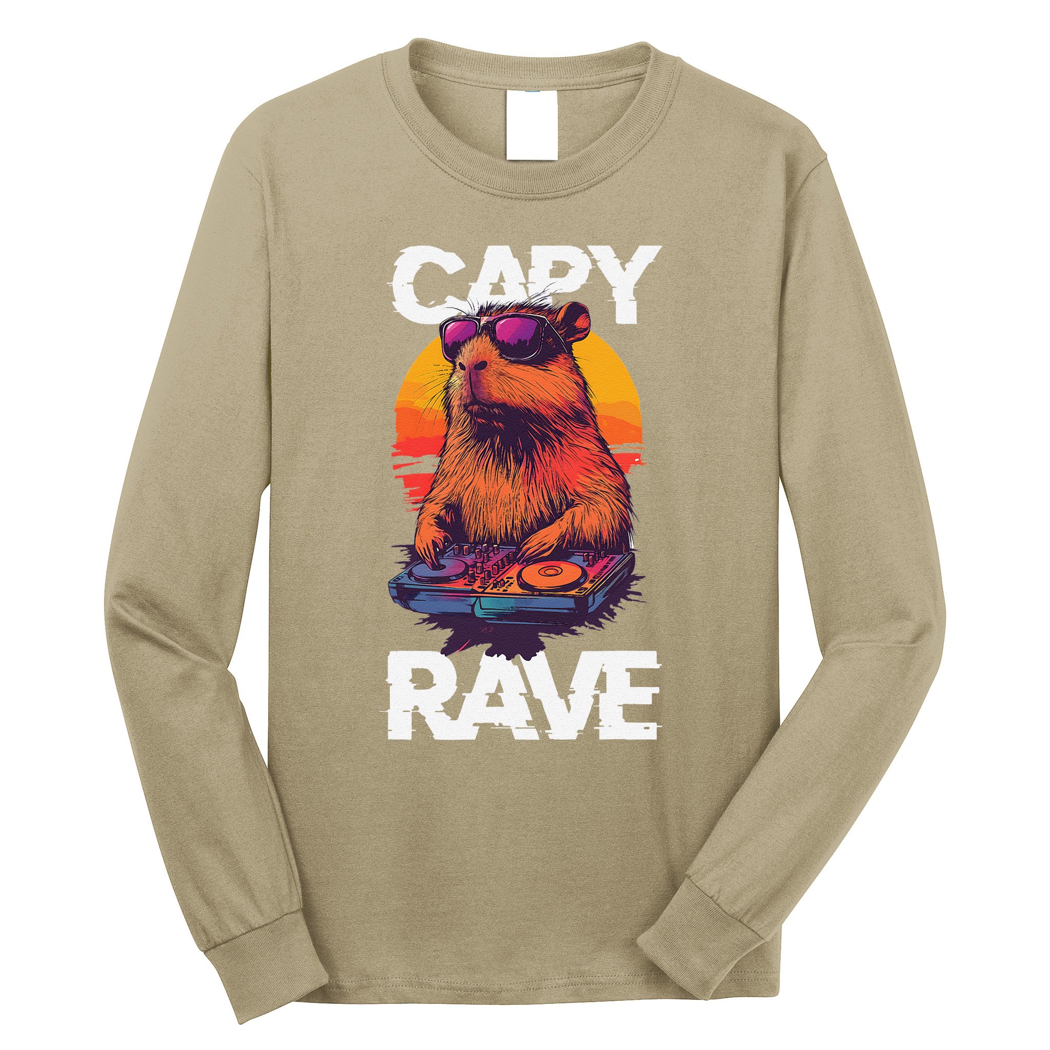 Capybara Raves Dj Rave Techno Edm Party Festival Turntable Long Sleeve Shirt