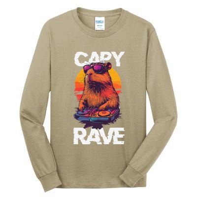 Capybara Raves Dj Rave Techno Edm Party Festival Turntable Tall Long Sleeve T-Shirt