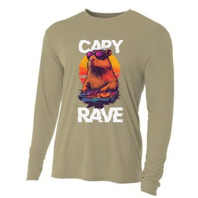 Capybara Raves Dj Rave Techno Edm Party Festival Turntable Cooling Performance Long Sleeve Crew