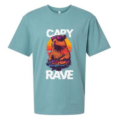Capybara Raves Dj Rave Techno Edm Party Festival Turntable Sueded Cloud Jersey T-Shirt