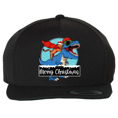 Cat Riding Dinosaur Christmas Pajama Cute Trex Santa Hat Wool Snapback Cap