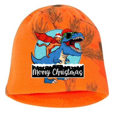 Cat Riding Dinosaur Christmas Pajama Cute Trex Santa Hat Kati - Camo Knit Beanie