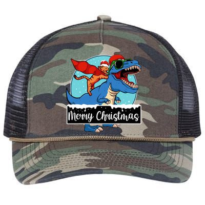 Cat Riding Dinosaur Christmas Pajama Cute Trex Santa Hat Retro Rope Trucker Hat Cap