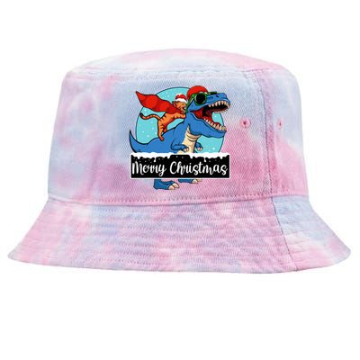 Cat Riding Dinosaur Christmas Pajama Cute Trex Santa Hat Tie-Dyed Bucket Hat