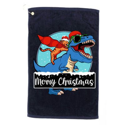 Cat Riding Dinosaur Christmas Pajama Cute Trex Santa Hat Platinum Collection Golf Towel