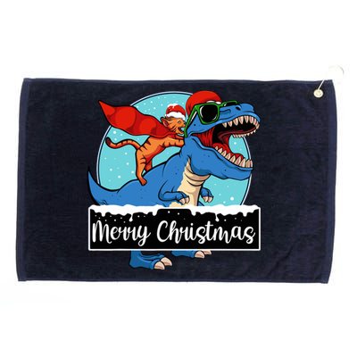 Cat Riding Dinosaur Christmas Pajama Cute Trex Santa Hat Grommeted Golf Towel