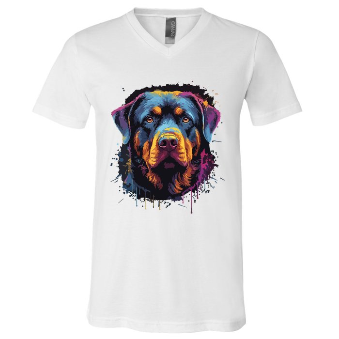 Cute Rottweiler Dog Lover Colorful Men Women V-Neck T-Shirt