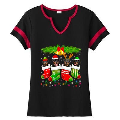 Cute Rottweiler Dog In Sock Christmas Santa Xmas Dog Great Gift Ladies Halftime Notch Neck Tee