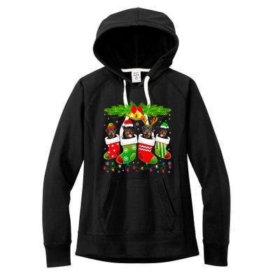 Cute Rottweiler Dog In Sock Christmas Santa Xmas Dog Great Gift Women's Fleece Hoodie