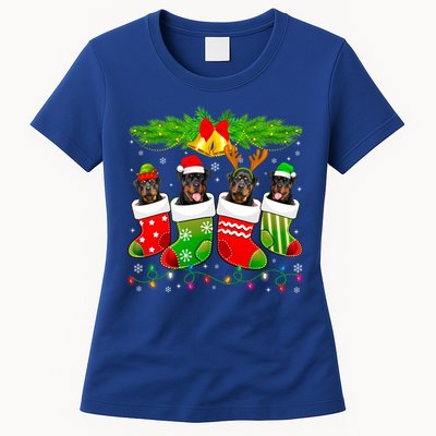 Cute Rottweiler Dog In Sock Christmas Santa Xmas Dog Great Gift Women's T-Shirt