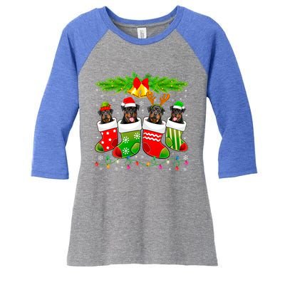 Cute Rottweiler Dog In Sock Christmas Santa Xmas Dog Great Gift Women's Tri-Blend 3/4-Sleeve Raglan Shirt