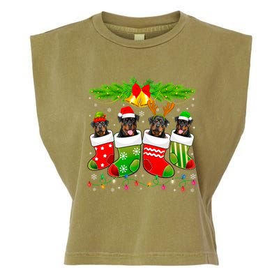 Cute Rottweiler Dog In Sock Christmas Santa Xmas Dog Great Gift Garment-Dyed Women's Muscle Tee