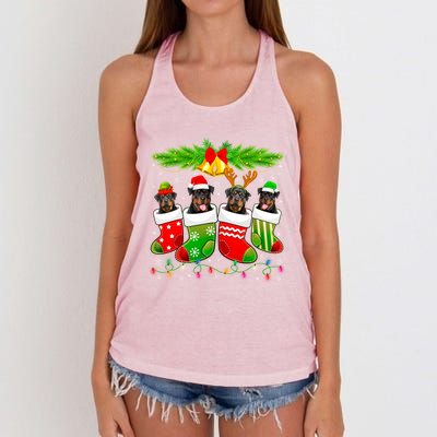 Cute Rottweiler Dog In Sock Christmas Santa Xmas Dog Great Gift Women's Knotted Racerback Tank