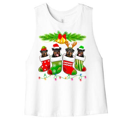 Cute Rottweiler Dog In Sock Christmas Santa Xmas Dog Great Gift Women's Racerback Cropped Tank