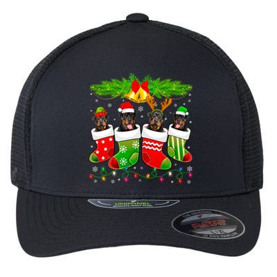 Cute Rottweiler Dog In Sock Christmas Santa Xmas Dog Cute Gift Flexfit Unipanel Trucker Cap