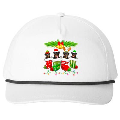 Cute Rottweiler Dog In Sock Christmas Santa Xmas Dog Cute Gift Snapback Five-Panel Rope Hat