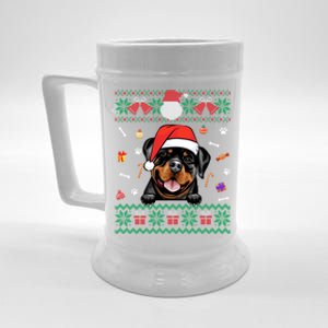 Cute Rottweiler Dog Ugly Christmas Sweater Santa Hat Xmas Funny Gift Beer Stein