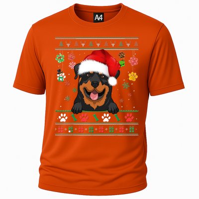 Cute Rottweiler Dog Xmas Santa Funny Ugly Christmas Gift Cooling Performance Crew T-Shirt