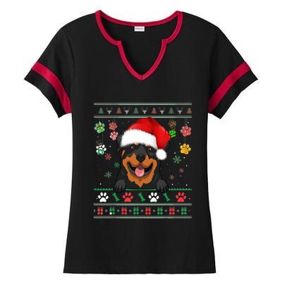 Cute Rottweiler Dog Xmas Santa Funny Ugly Christmas Gift Ladies Halftime Notch Neck Tee