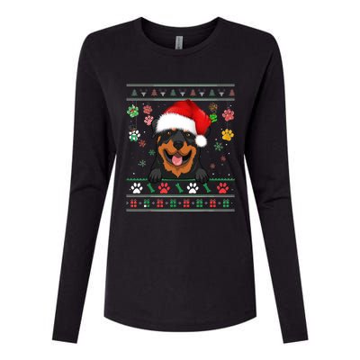 Cute Rottweiler Dog Xmas Santa Funny Ugly Christmas Gift Womens Cotton Relaxed Long Sleeve T-Shirt