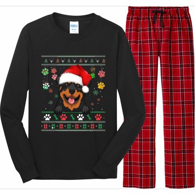 Cute Rottweiler Dog Xmas Santa Funny Ugly Christmas Gift Long Sleeve Pajama Set