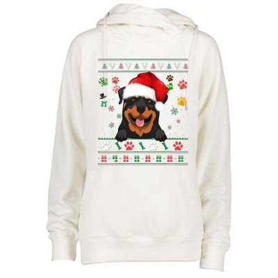 Cute Rottweiler Dog Xmas Santa Funny Ugly Christmas Gift Womens Funnel Neck Pullover Hood