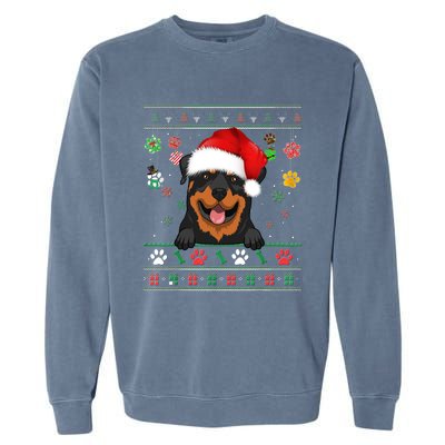 Cute Rottweiler Dog Xmas Santa Funny Ugly Christmas Gift Garment-Dyed Sweatshirt