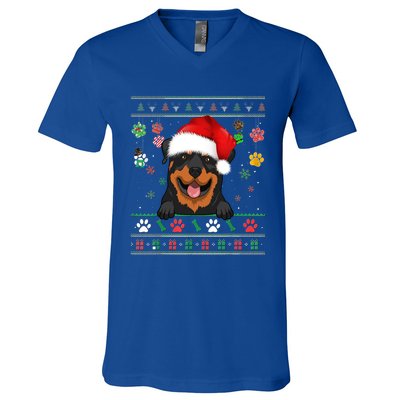 Cute Rottweiler Dog Xmas Santa Funny Ugly Christmas Gift V-Neck T-Shirt