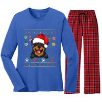 Cute Rottweiler Dog Xmas Santa Funny Ugly Christmas Gift Women's Long Sleeve Flannel Pajama Set 