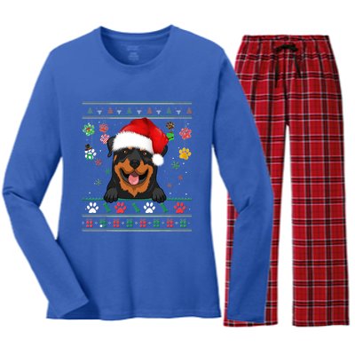 Cute Rottweiler Dog Xmas Santa Funny Ugly Christmas Gift Women's Long Sleeve Flannel Pajama Set 