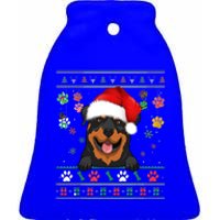 Cute Rottweiler Dog Xmas Santa Funny Ugly Christmas Gift Ceramic Bell Ornament