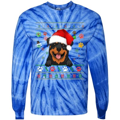 Cute Rottweiler Dog Xmas Santa Funny Ugly Christmas Gift Tie-Dye Long Sleeve Shirt