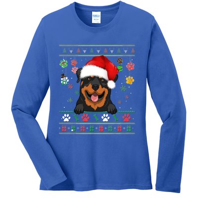 Cute Rottweiler Dog Xmas Santa Funny Ugly Christmas Gift Ladies Long Sleeve Shirt