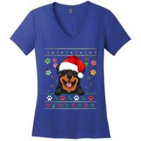 Cute Rottweiler Dog Xmas Santa Funny Ugly Christmas Gift Women's V-Neck T-Shirt