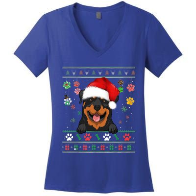 Cute Rottweiler Dog Xmas Santa Funny Ugly Christmas Gift Women's V-Neck T-Shirt