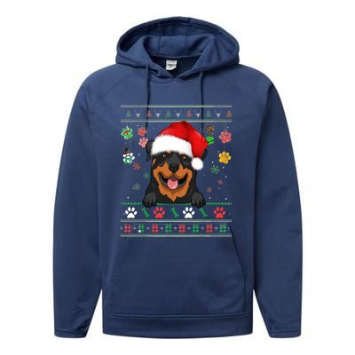 Cute Rottweiler Dog Xmas Santa Funny Ugly Christmas Gift Performance Fleece Hoodie